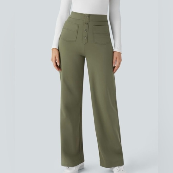 HALARA Pants - Halara NWT green High Waisted Button Pockets Straight Leg Casual Pants